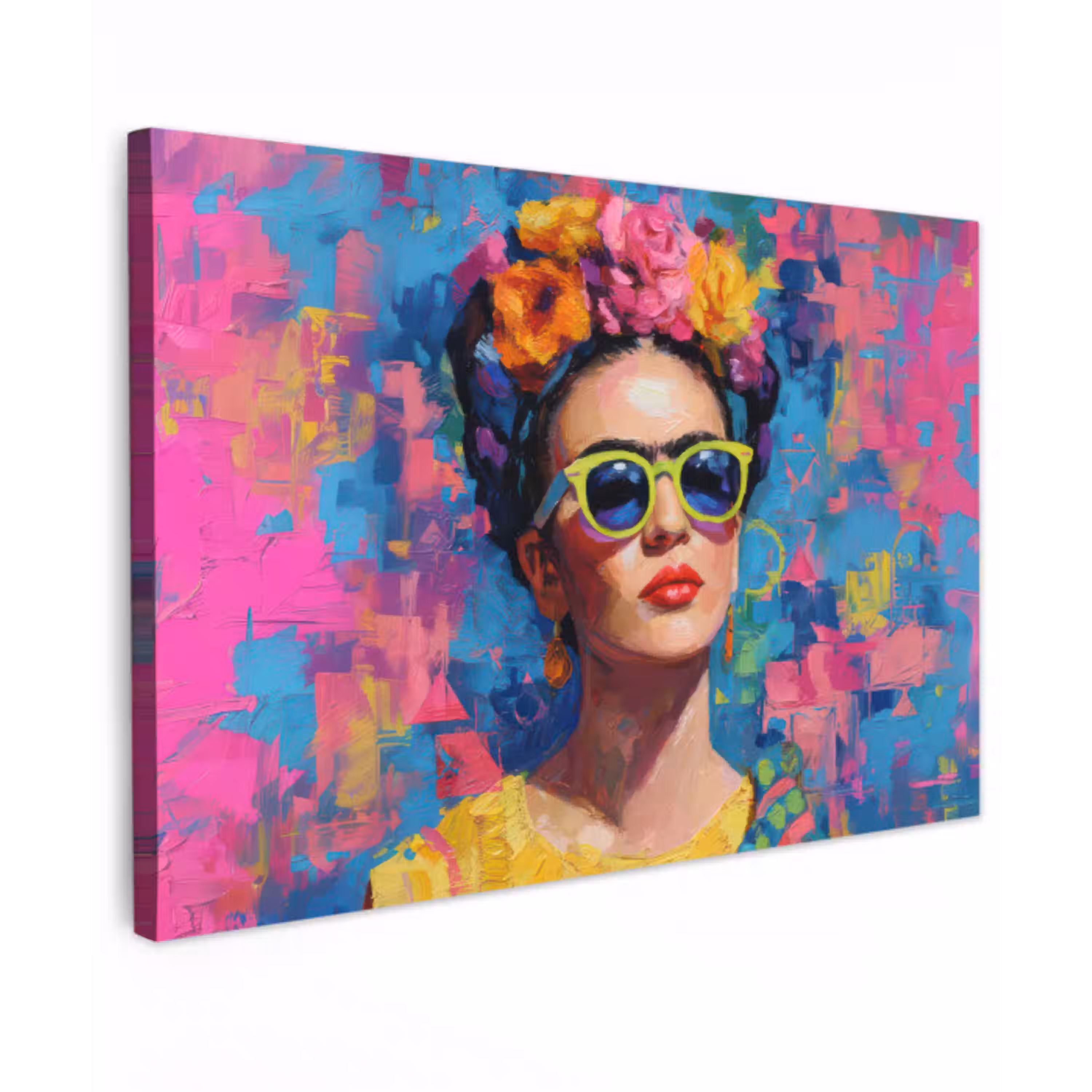 Vrolijk portret - Vrouw - Bloemenkroon canvas 2cm klein -z3d