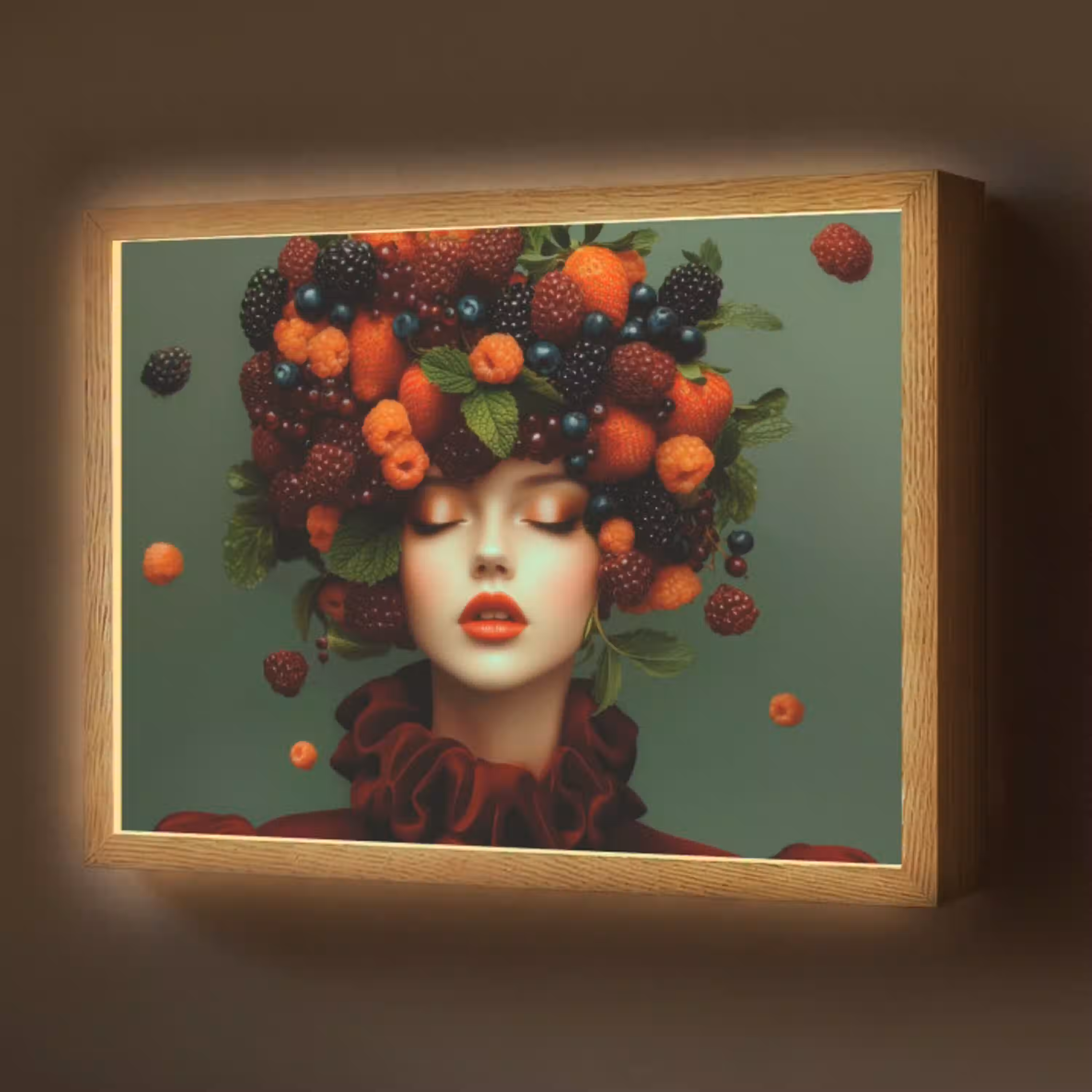 Vrouw - Aardbeien - Frambozen - Bramen - Bessen Light Box met batterij (Wandlamp) middel -z3d_website