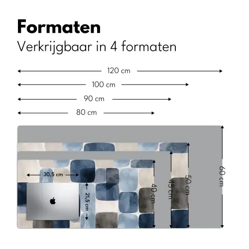 Patroon - Blauw - Vierkanten Muismat XXL klein -sfeer5