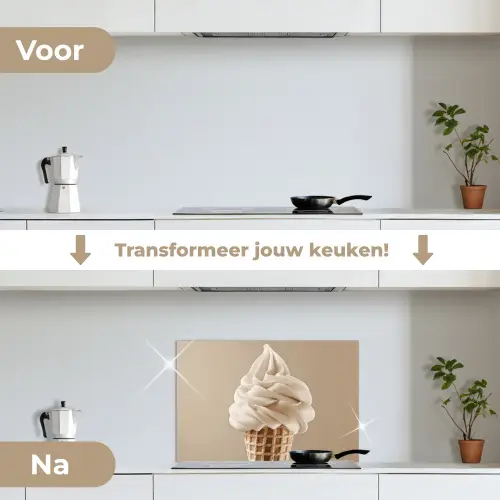 IJs - Softijs - Romig - Hoorntje - Beige keuken achterwand spatscherm klein -voor_na_NL