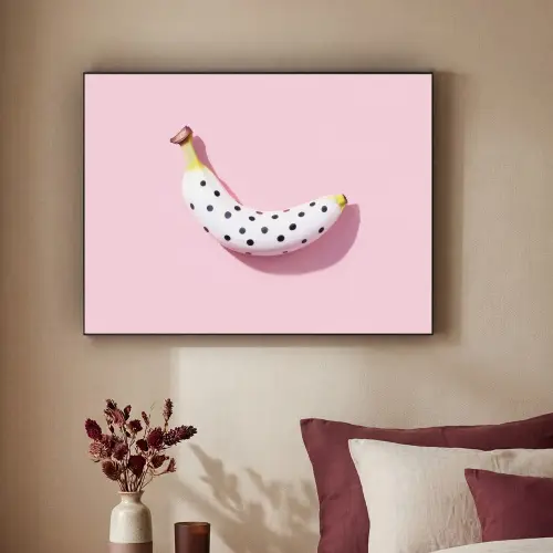 Banaan - Stippen - roze Textielframe zwart klein -sfeer1