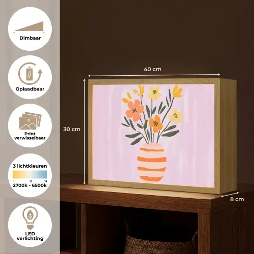Vaas - Gestreept - Bloemen - Oranje Light Box met batterij (Wandlamp) middel -USP_websiteoverzichtNL