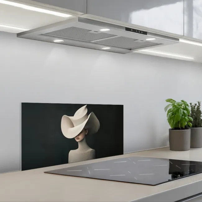 Vrouw - Golvende - Hoed keuken achterwand spatscherm klein -3d_schuin