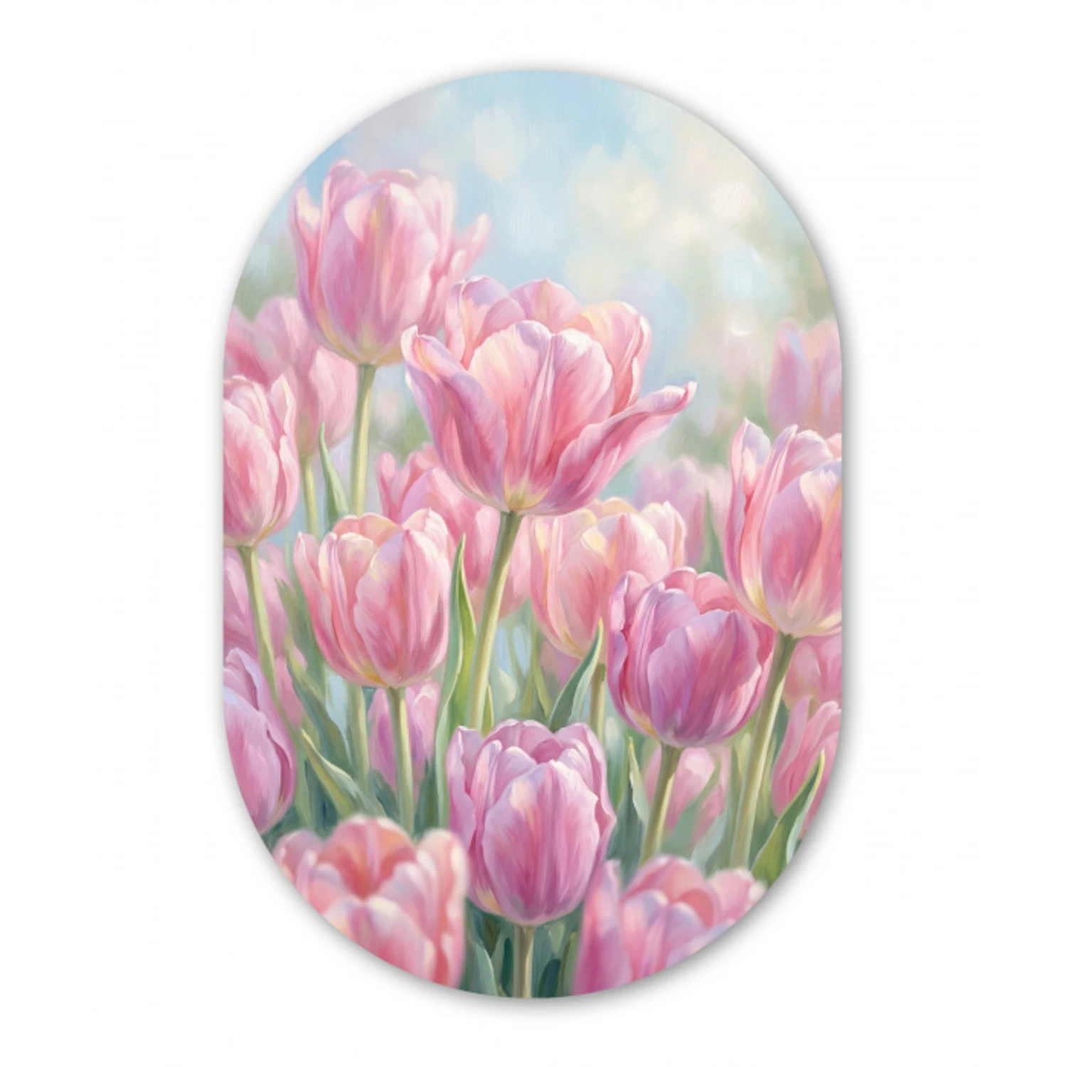 Tulpen - Veld - Lente - Roze Wandcirkel Ovaal Aluminium middel -3d