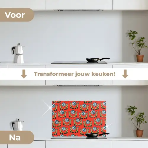 Rood - Disco - Patroon keuken achterwand spatscherm klein 900 -voor_na_NL