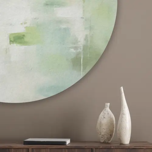 Abstract - Kunst - Wit - Groen - Modern Akoestische PET Vilt - Rond klein -sfeer5_closeup