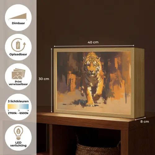 Tijger - Geschilderd - Oranje - Penseelstreken Light Box met batterij (Wandlamp) middel -USP_websiteoverzichtNL