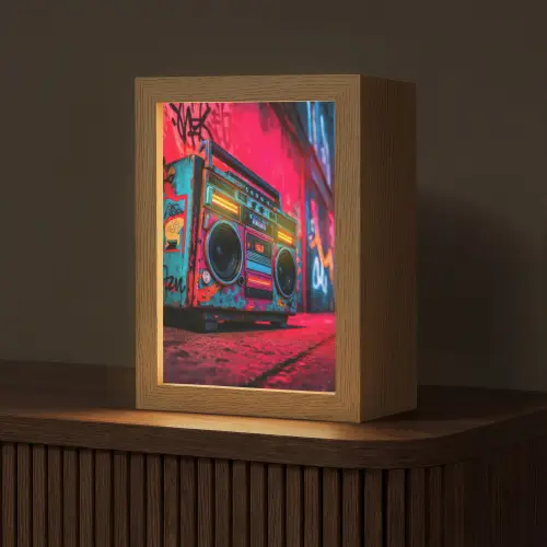 Boombox - Rood - Graffiti - Neon Light Box met kabel (Tafellamp) klein -z3d_website