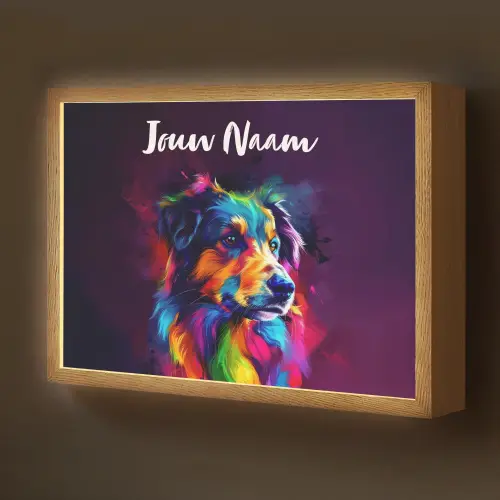 Hond - Kleurrijk - Dier - Dierenhoofd Light Box met batterij (Wandlamp kind) middel -z3d_website