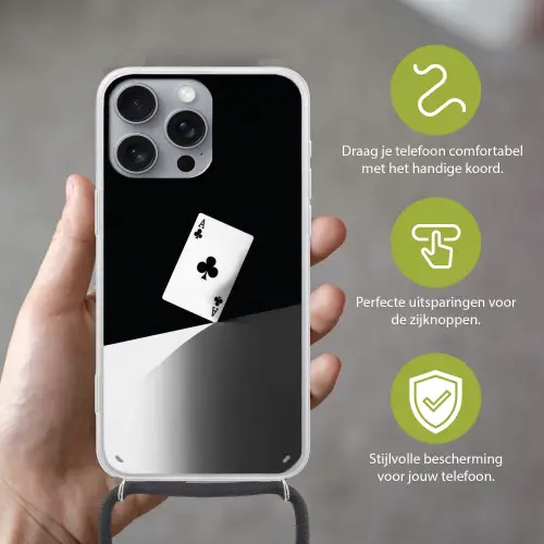 Speelkaart - Klaver - Abstract - Zwart Hoesje iPhone 16 Pro Max met koord klein -sfeer2_NL