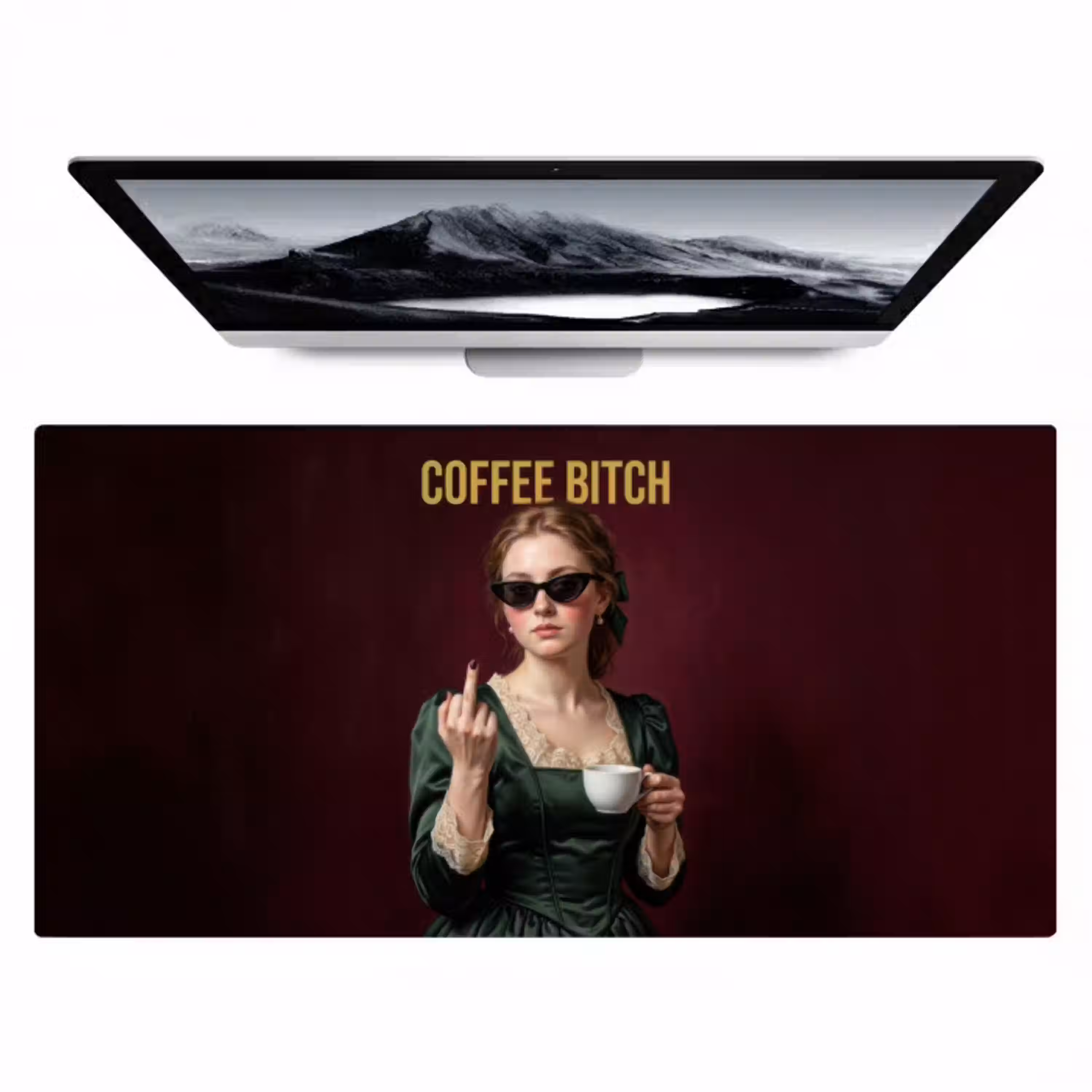 Koffie - Vrouw - Middelvinger Muismat XXL klein -zzz3d