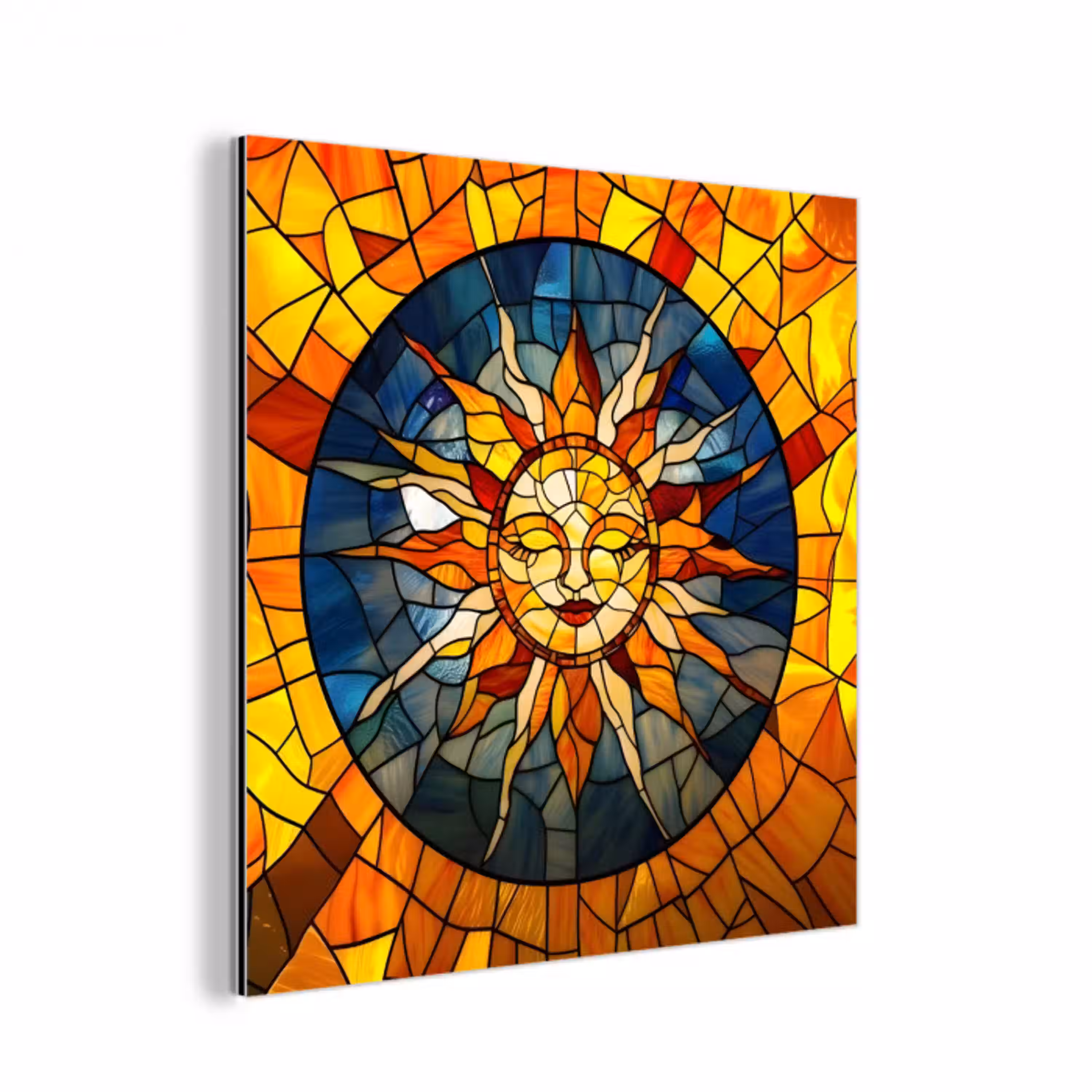 Mozaïek - Zon - Geel - Cirkel aluminium wit klein -3d