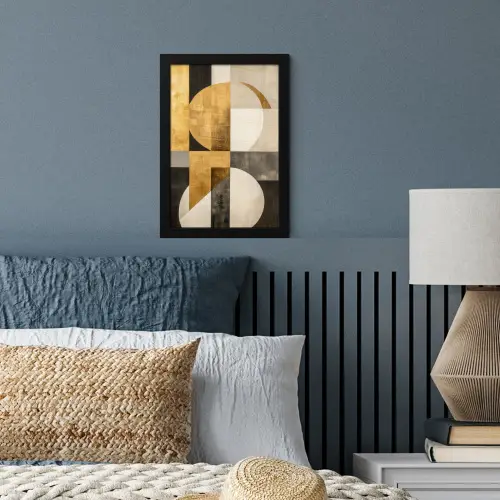 Abstract - Goud - Grijs - Vormen - Geometrisch fotolijst zwart zonder passe partout klein -sfeer3