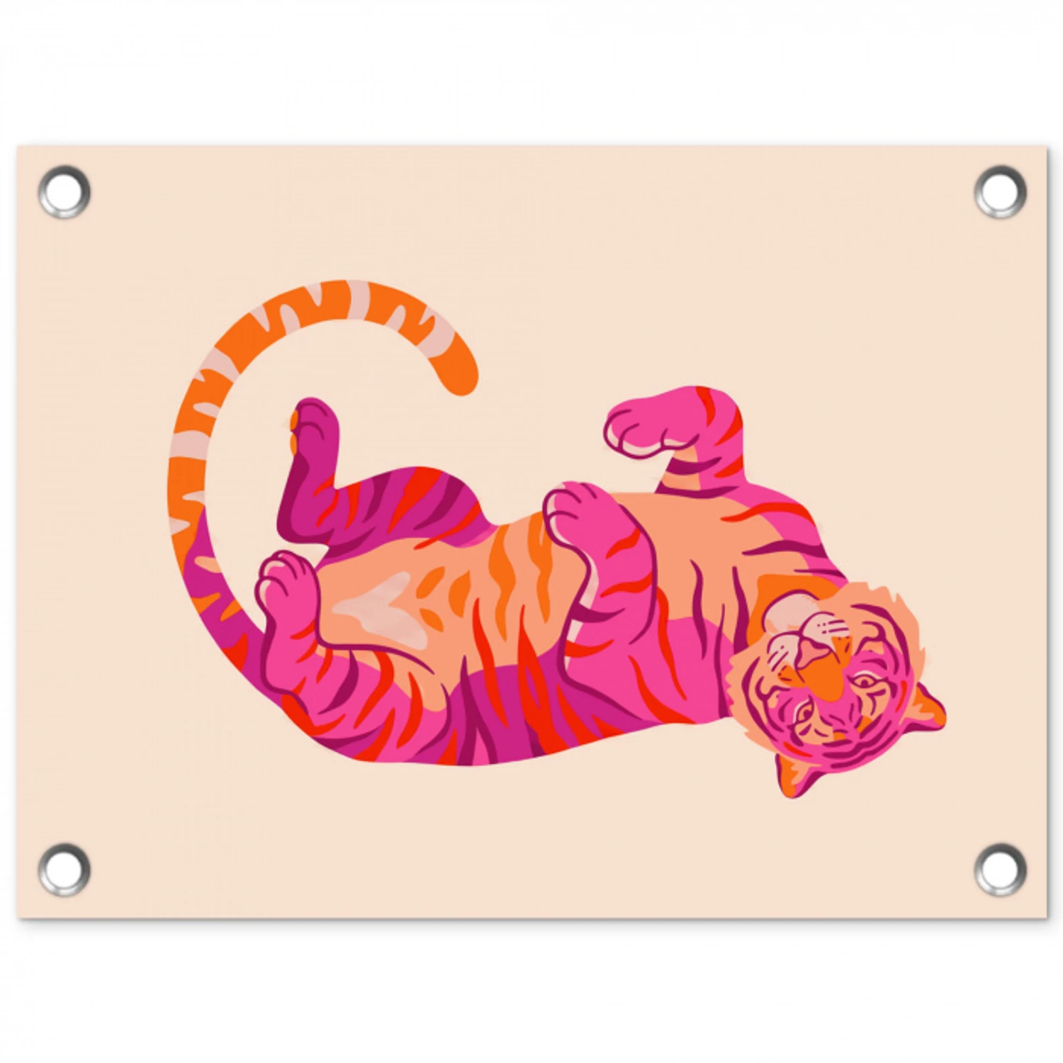 Tijger - Roze - Oranje tuinposter los doek klein -3d