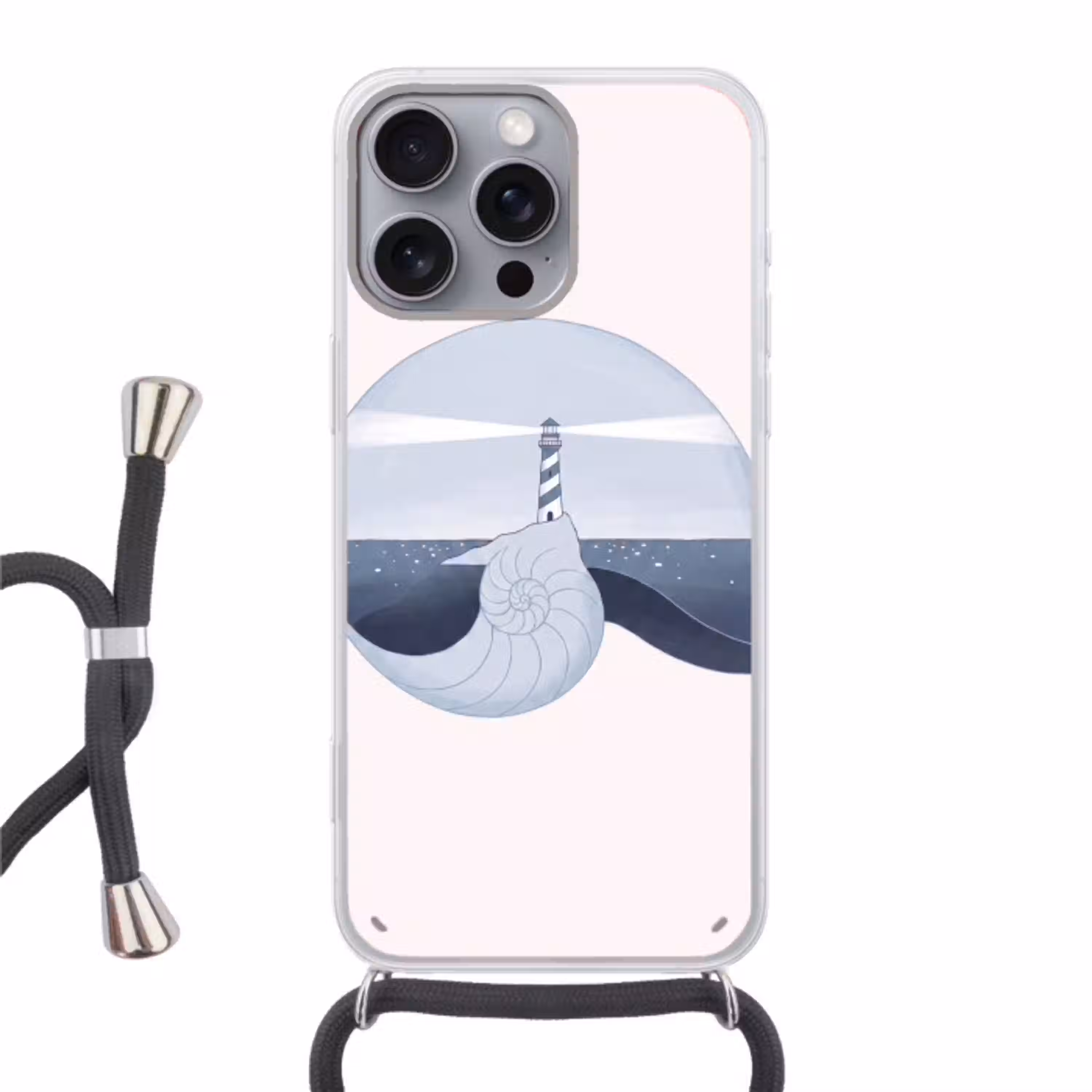 Vuurtoren - Zee - Schelp - Abstract - Blauw Hoesje iPhone 16 Pro Max met koord klein -3d