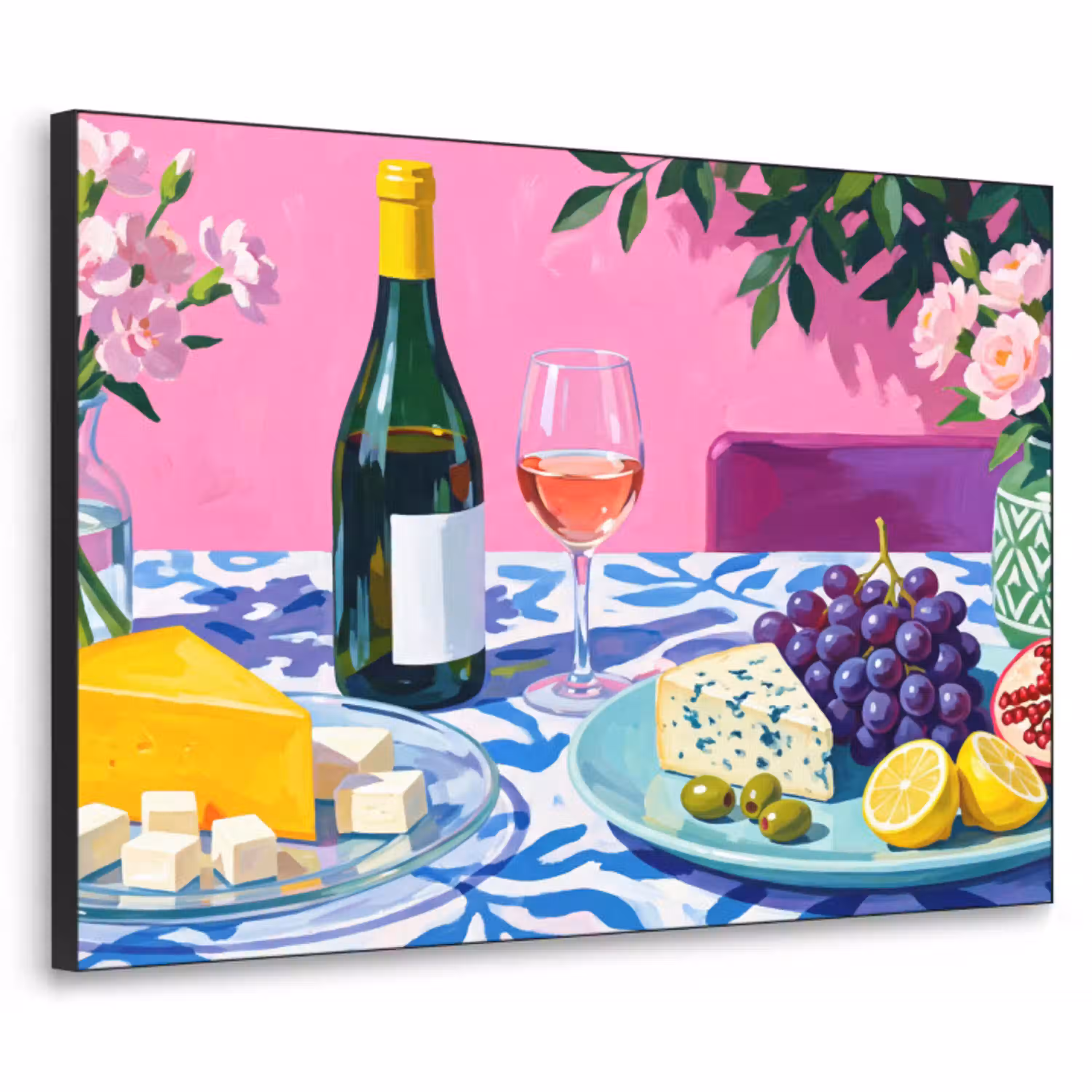 Eten - Wijn - Kleurrijk Textielframe zwart klein -3d