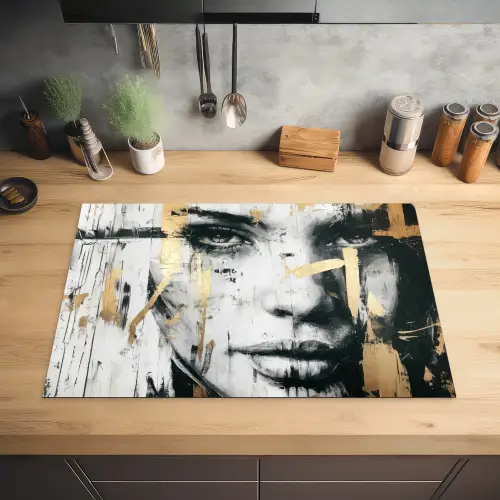 Portret - Vrouw - Penseelstreken - Goud Inductie beschermer vinyl 3mm klein -sfeer5