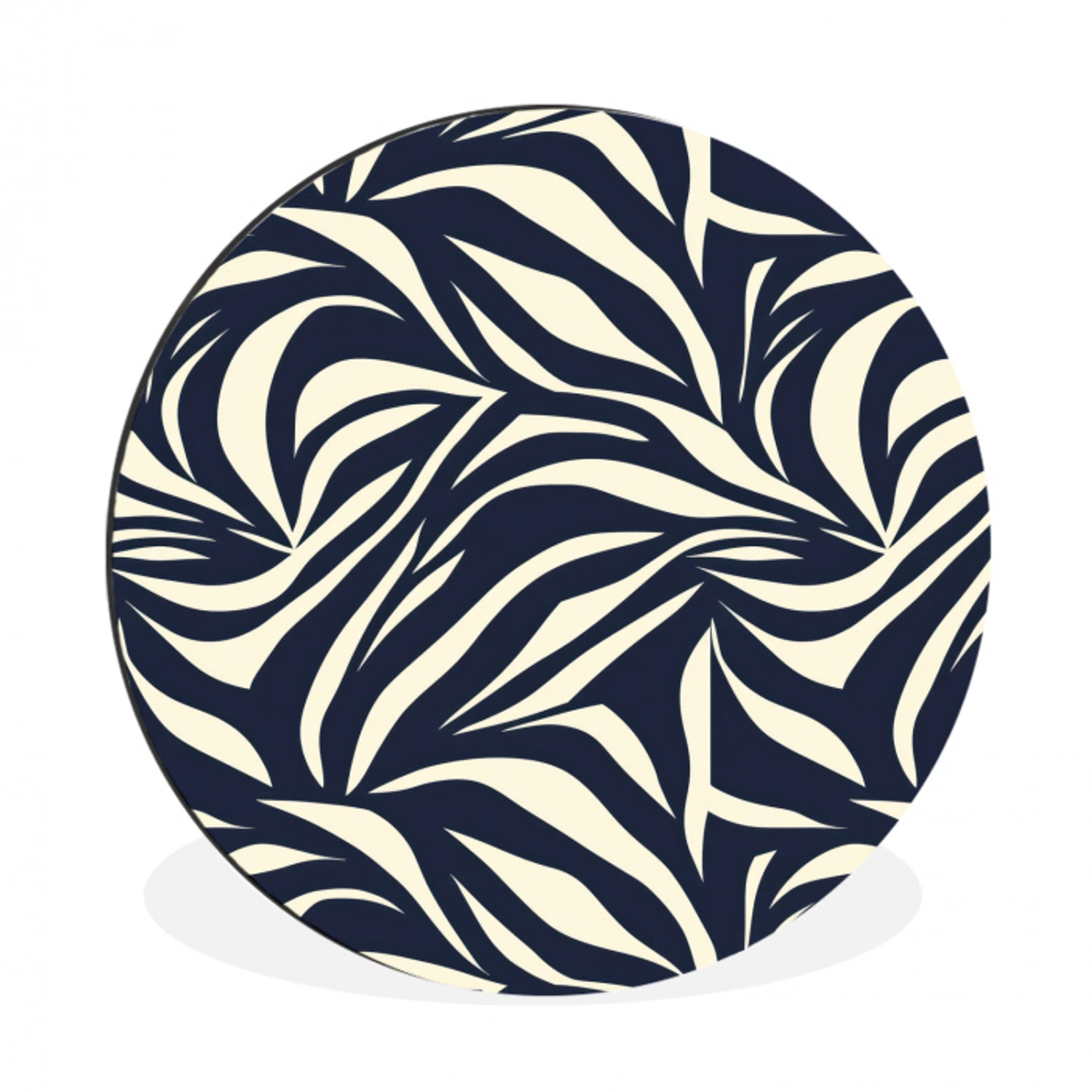 Bladvormen - Blauw - Patroon - Wit Wandcirkel aluminium klein 190 -3d