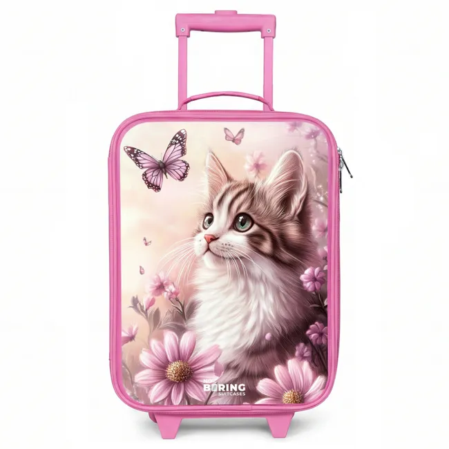 Kinderkoffer - Roze - Kat - Paars - Vlinders - Bloemen