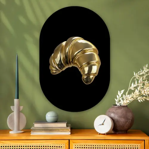 Croissant - Brood - Goud - Zwart Wandcirkel Ovaal Glas middel -sfeer2