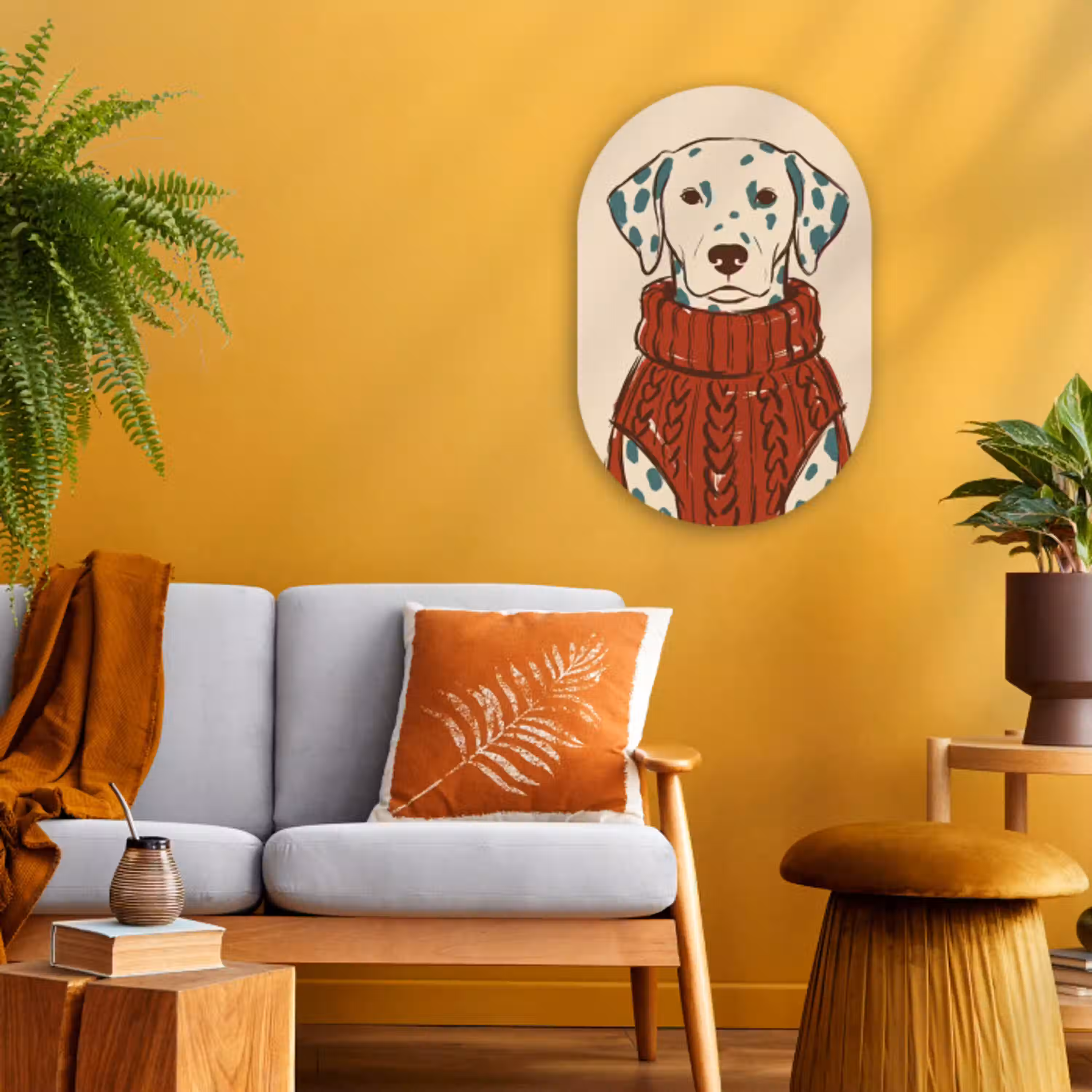 Hond - Trui - Winter - Dieren - Rood Wandcirkel Ovaal Forex klein -sfeer4