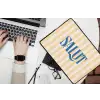 Salut - Quote - Strepen - Geel - Blauw - Wit laptophoes neopreen klein -bureau
