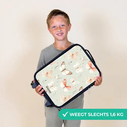 Vlinder patroon in zachte oranje en rode tinten Kinderkoffer - Zwart klein -sfeer4_NL
