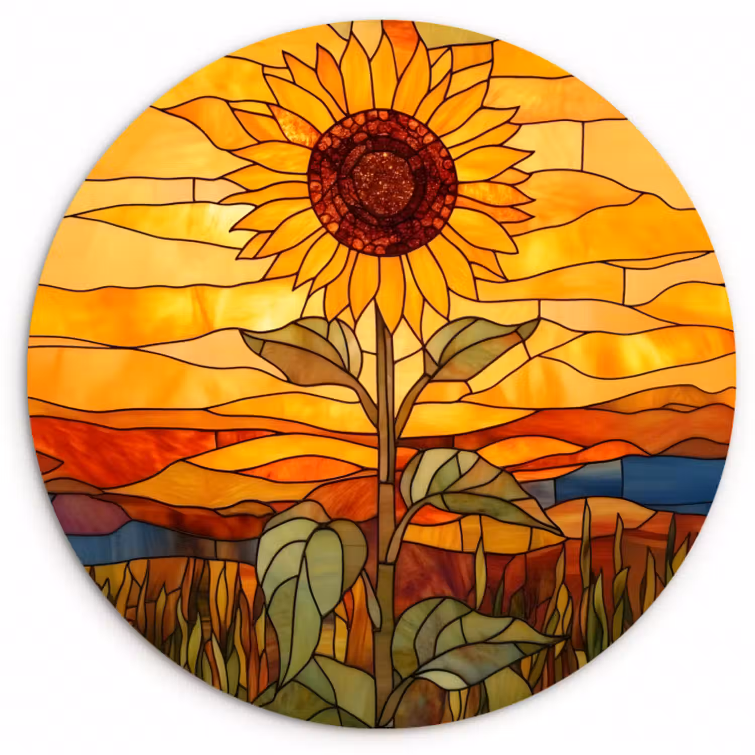 Glasbild Rund - Sonnenblume - Mosaik - Sonnenuntergang - Gelb