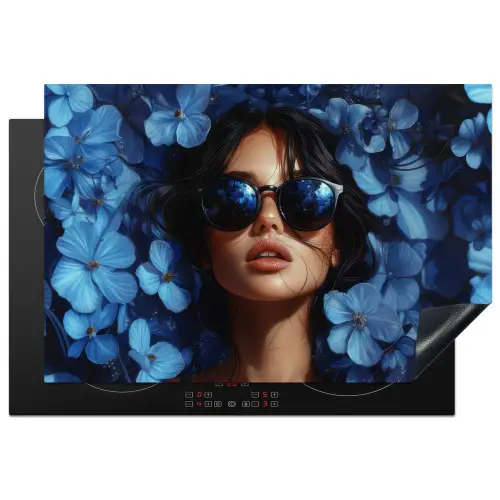 Vrouw - Blauw - Bloemen - Vlinders - Natuur Inductie beschermer vinyl 3mm klein -3d