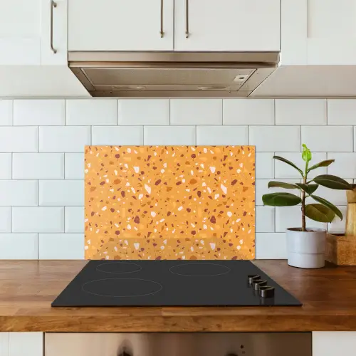 Terrazzo -  Patroon - Okergeel keuken achterwand spatscherm klein 900 -sfeer2