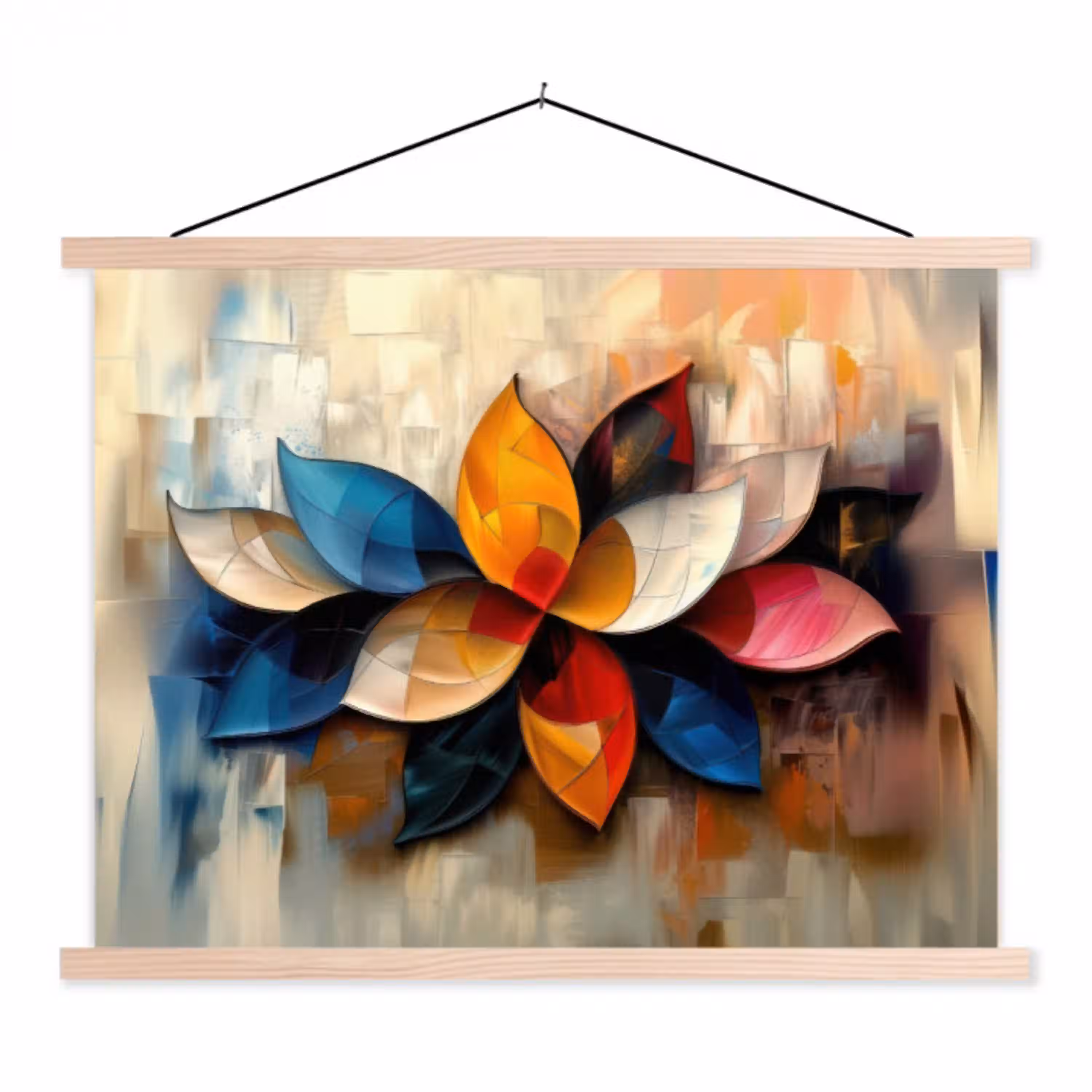 Bloem - Abstract - Kleurrijk - Bladeren textielposter latten blank klein -3d