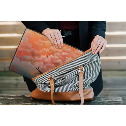 Zee - Boot - Wolken - Oranje laptophoes neopreen klein -tas