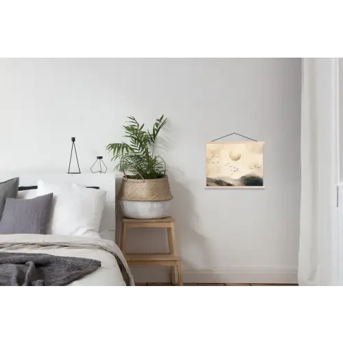 Landschap - Japandi - vogel textielposter latten blank klein -woonkamer