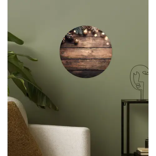 Kerstdecoratie - Houten - Dennenappel - Bruin Wandcirkel behangsticker klein -sfeer2