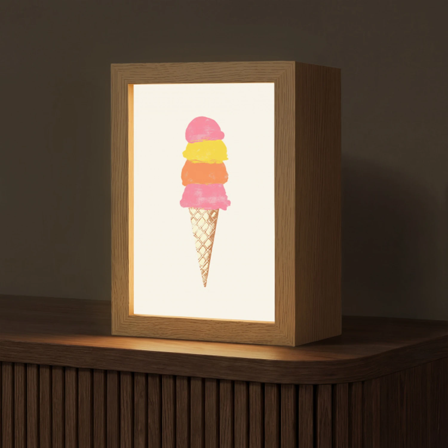 Schepijs - Hoorntje - Illustratie - Minimalistisch Light Box met kabel (Tafellamp) klein -z3d_website