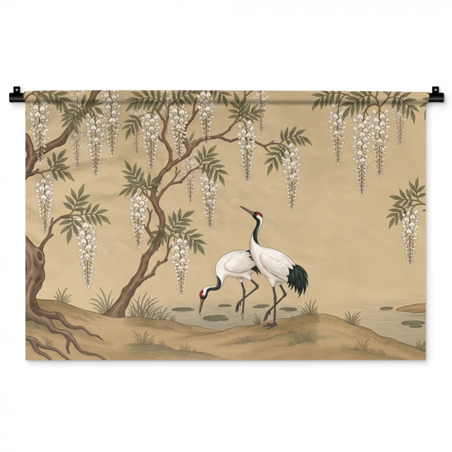 Kraanvogels - Water - Beige Wandkleed katoen middel -zz3d