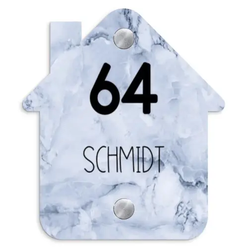 Blauw marmer - Modern Naambord Huisje klein -3d