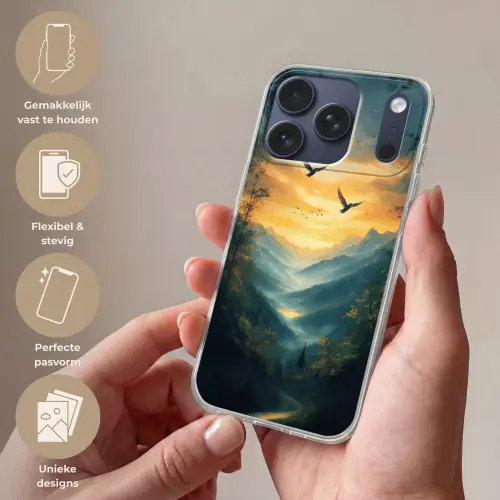 Vogels - Zon - Bomen - Groen Telefoonhoesje iPhone 17 Pro klein -sfeer3_NL