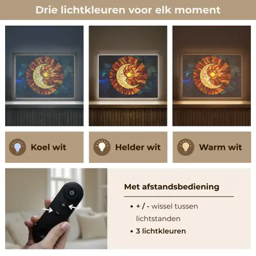 Mozaïek - Glas - Maan - Donkerblauw Light Box met batterij (Wandlamp) middel -USP_lichtkleurNL