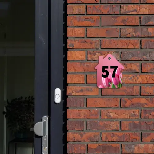Roze tulpen - Traditioneel Naambord Huisje klein -sfeer2