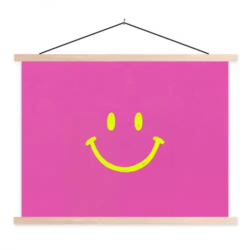 Smiley - Vrolijk - Roze textielposter latten blank klein -3d