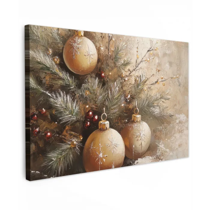 Kerst - Kerstballen - Beige - Goud Tuinposter op houten frame 2 cm dik klein -3d