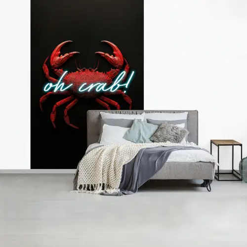 Krab - Rood - Neon - Quote fotobehang vinyl groot -slaapkamer