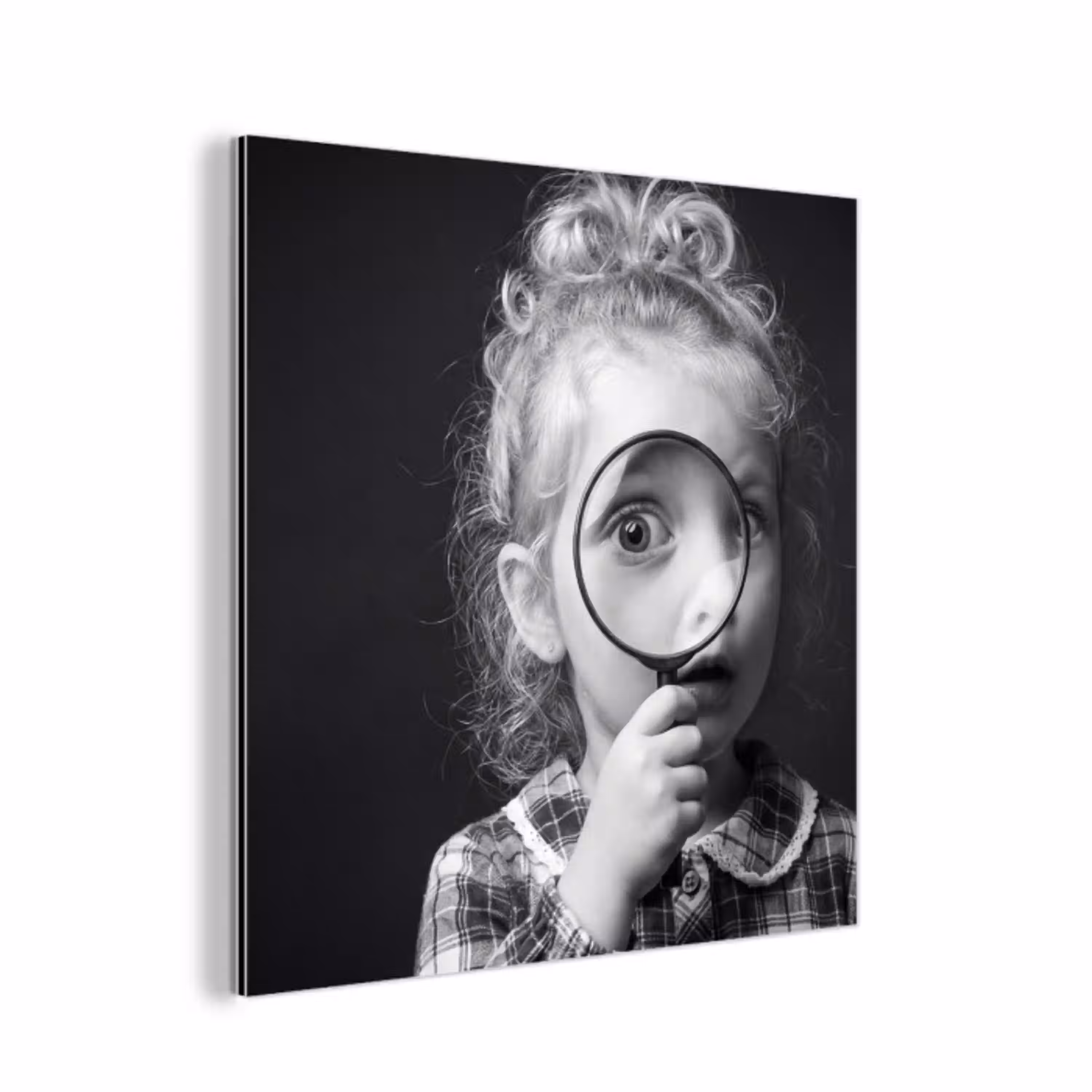 Kind - Vergrootglas - Portret - Zwart-wit aluminium wit klein -3d