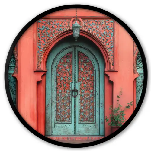 Lantaarn - Deur - Turquoise Fotolijst rond zonder passe partout klein -3d
