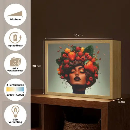 Vrouw - Chocolade - Frambozen - Aardbeien - Koekjes Light Box met batterij (Wandlamp) middel -USP_websiteoverzichtNL