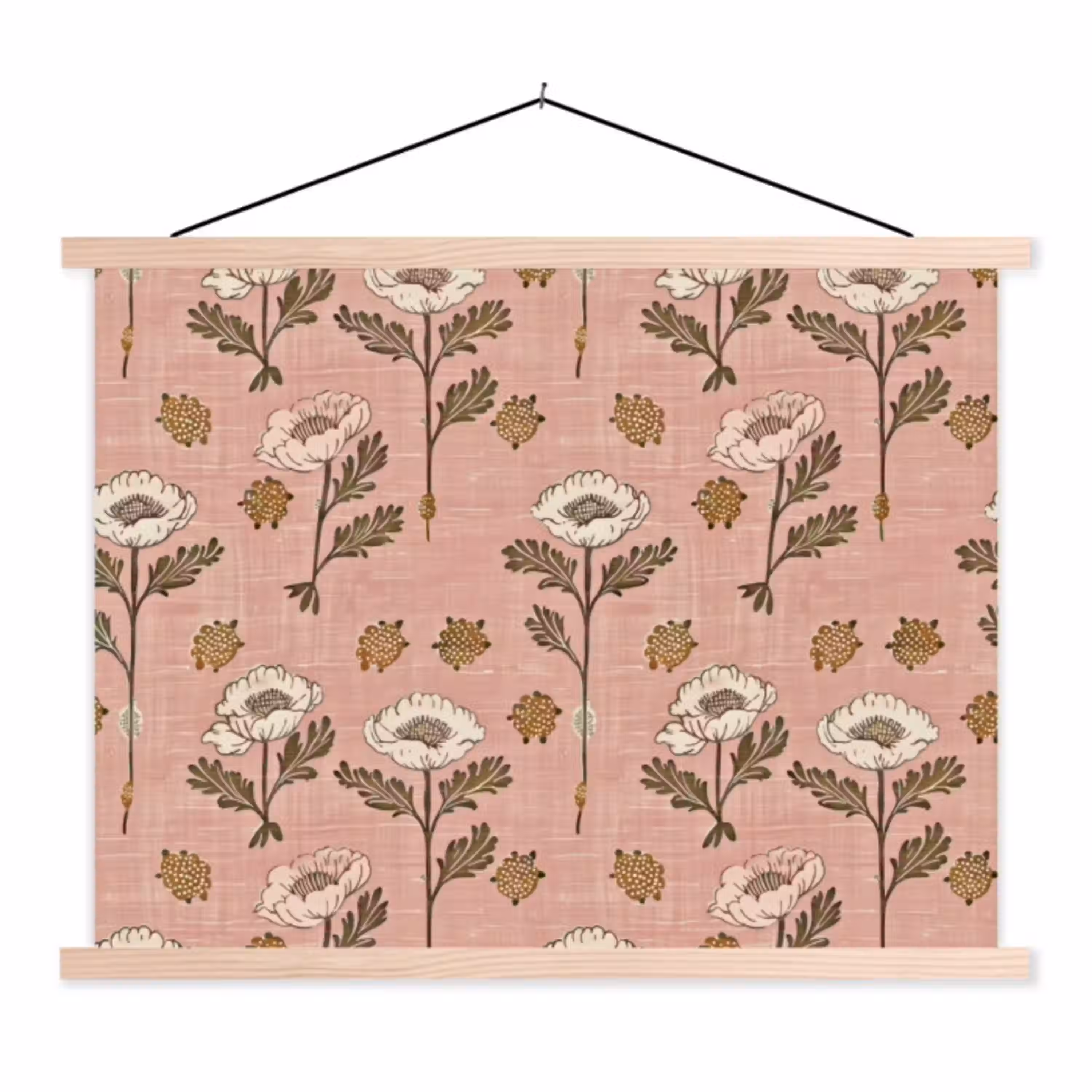 Roze - Bloemen - Vintage - Textuur textielposter latten blank klein 122 -3d
