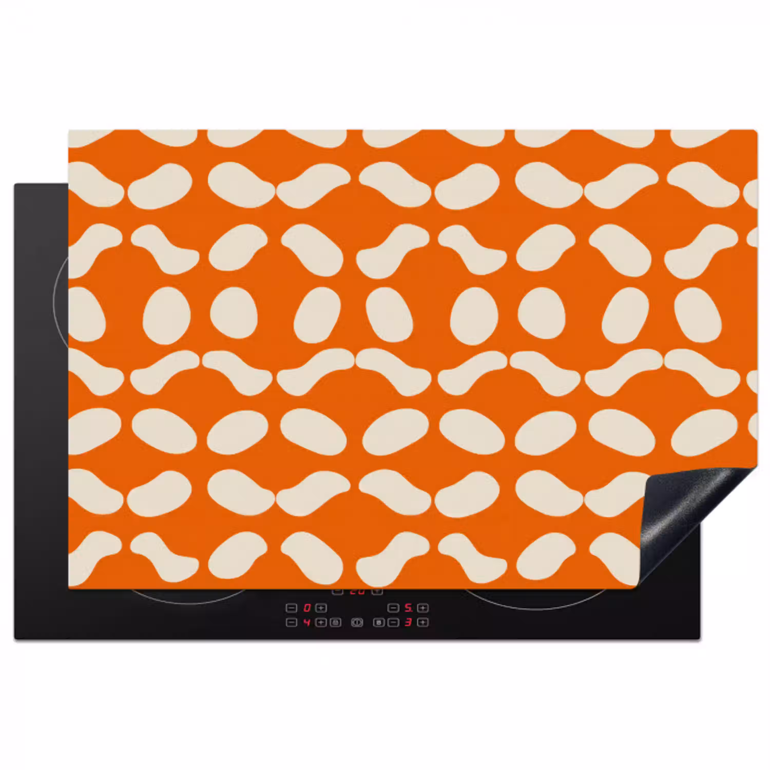 Oranje - Organische vormen - Wit Inductie beschermer vinyl 3mm klein 276 -3d
