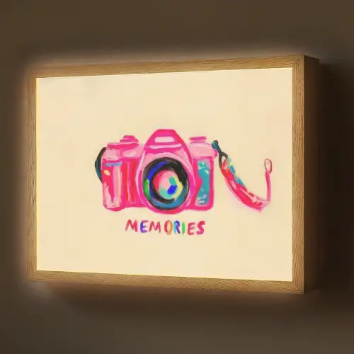 Camera - Memories - Roze - Geschilderd Light Box met batterij (Wandlamp) middel -z3d_website
