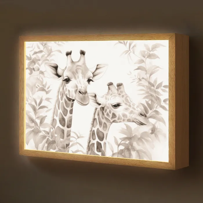 Giraffe - Bladeren - Bruin - Jungle - Kind Light Box met batterij (Wandlamp kind) middel -z3d_website